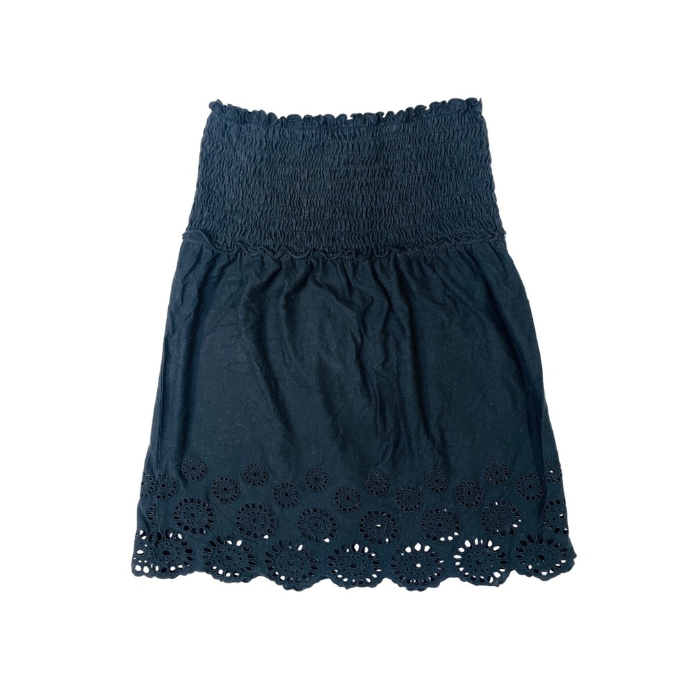 Love Rocks Black Cotton Smocked Waist Eyelet Lace Hem Mini Skirt Medium 2941PLI
